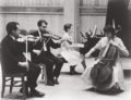 1965-66 | The very first Musicians from Marlboro ensemble—Jaime Laredo, Samuel Rhodes, Ruth Laredo, and Madeline Foley played Mozart, Fine, Dvořák, and Brahms’ Zwei Gesänge, Op. 91 with contralto Florence Kopleff.