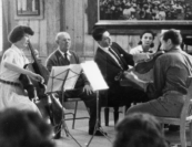 "Casals was all devotion to the music, with absolutely no thought of personal glamour or engaging in any little tricks or clichés or devices." —Michael Tree with Madeline Foley and Claude Frank rehearsing Beethoven's "Ghost" Trio