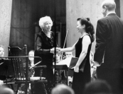 With soprano Hyunah Yu, who remembers the conductor's "ears like the eyes of a hawk," searching for "every tool, every technique" to be used to bring Bach's music to life in a respectful yet vibrant way. Photo by Pete Checchia.