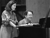 “It was an exhilarating experience to collaborate with Leon Kirchner. He was very clear about what he wanted in terms of color, inflection, rhythm, and interpretation, but at the same time there was an openness and a sense of discovery. Because he was totally centered on achieving a natural, beautiful, and colorful result in the music, he inspired me to imaginatively shade my entire vocal range.” —Beverly Hoch | Hoch and Kirchner rehearse "The Twilight Stood" in 1983. Photo by George Dimock.