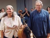 "I got to spend five weeks learning Kirchner’s second quartet, which is way more time than my quartet (which would later play and record the work) would have the luxury of pursuing… (The physical presence of the composer) makes a really big difference. If we could talk to Beethoven for ten minutes it would be really a great thing too, but to have the composer there to explore with him or her what they want in terms of sound quality or sound texture or just to talk about what their markings mean, it’s invaluable." —Marcy Rosen | Rosen and Kirchner after a performance of Kirchner’s String Quartet No. 2 in 2000. Photo by Clemens Kalischer.